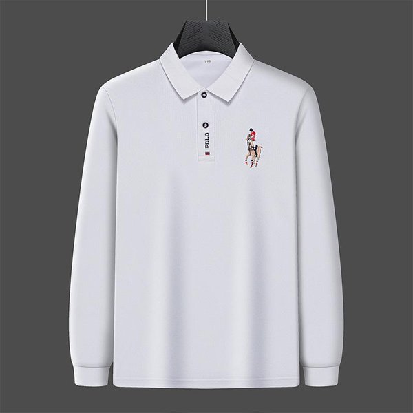 Camisa Polo Bordada Para Hombre, Color Liso, Nueva Camiseta De Manga Larga Con Solapa Para Personas De Mediana Edad De OtoñO L Gray-image
