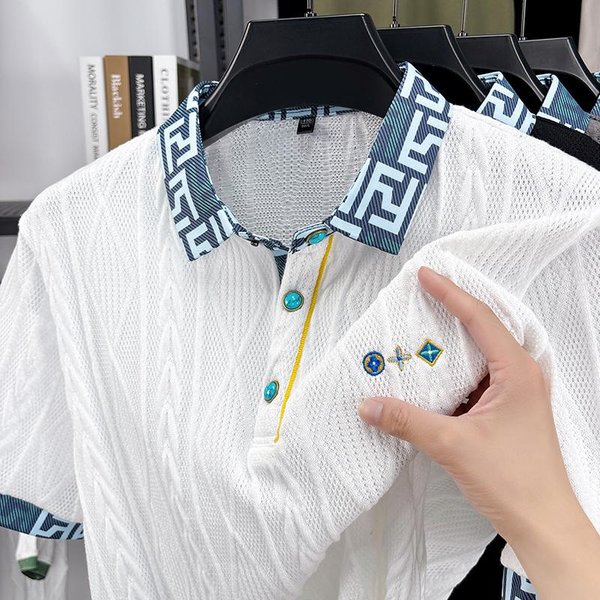 Camisa Polo Para Hombre Bloque De Color Solapa Manga Corta Camiseta Verano Bordada Resistente A Las Arrugas Moda Ropa De Hombre Xxxl-image