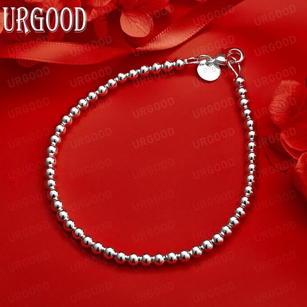 Pulsera De Plata De Ley 925 De 16-23Cm Con Cuentas De 4Mm Moda JoyeríA De Boda 20CM-image