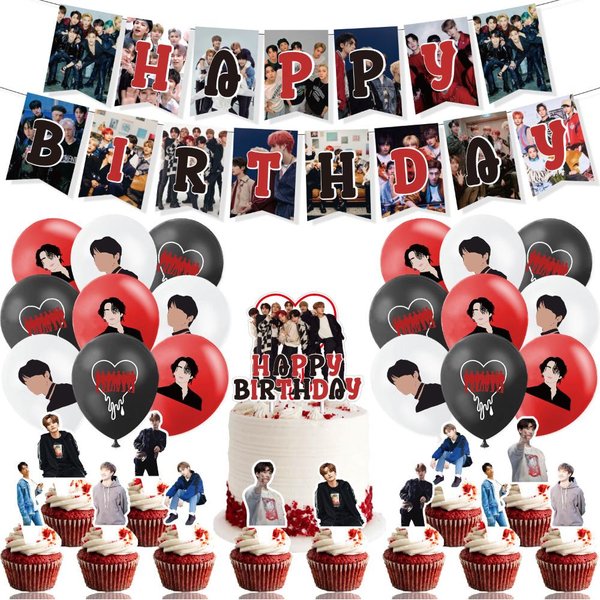 32 Piezas De Suministros Para Fiestas TemáTicas De Stray Kids Que Incluyen Pancartas Y Globos Para DecoracióN De Tartas.-image