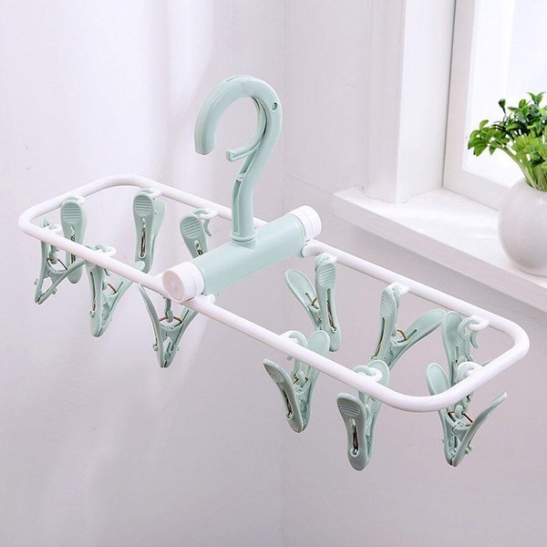 Colgador Plegable Para Secadora De Ropa, 32 Clips, Secador De Ropa Para NiñOs Y Adultos, Calcetines A Prueba De Viento, Ropa Interior, Tendedero De PláStico As Photos-image