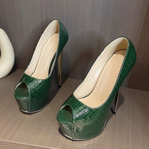 Liyke Pasarela Sexy Tacones Altos Extremos Para Mujer Plataforma Bombas Acogedoras Cuero Estampado Serpiente Verde Peep Toe Zapatos De Pole Dance Stripper 42 Verde-image