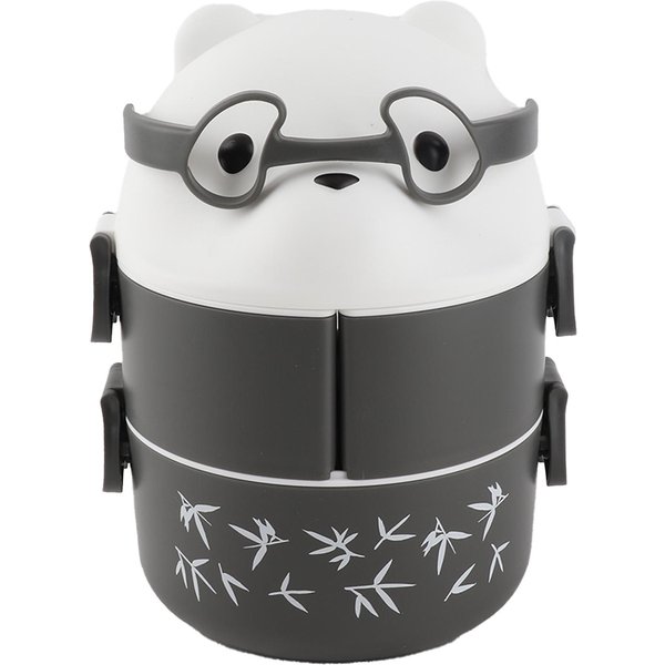 Lunchbox 2 Warstwy Pojemniki PrzenośNy Lunchbox Wielokrotnego UżYtku Szczelny Pojemnik Na Jedzenie Do SzkołY Pracy Gray White-image