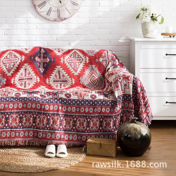 Toalla De Sofá CáLida Retro Tela Europea Manta Para Silla De Sofá Antideslizante De Doble Cara Usable Funda De Sofá GeometríA Jacquard 90X210Cm 1Pcs-image