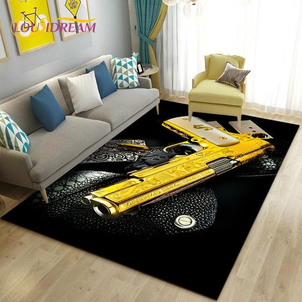 3D Karabin Szturmowy Pistolet Rewolwer Pistolet Dywan Do SkłAdania, Dywan Dywan Do Salonu Sypialnia Sofa Wycieraczka Decor, Kid Play AntypośLizgowa Mata PodłOgowa 40X60Cm-image