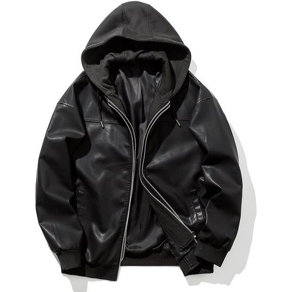 Kurtka SkóRzana MęSka Modna MłOdzieżOwa Motocyklowa Kurtka MęSka Nowa W Stylu KoreańSkim LuźNa Z Kapturem MęSka Kurtka SkóRzana XXL Black-image