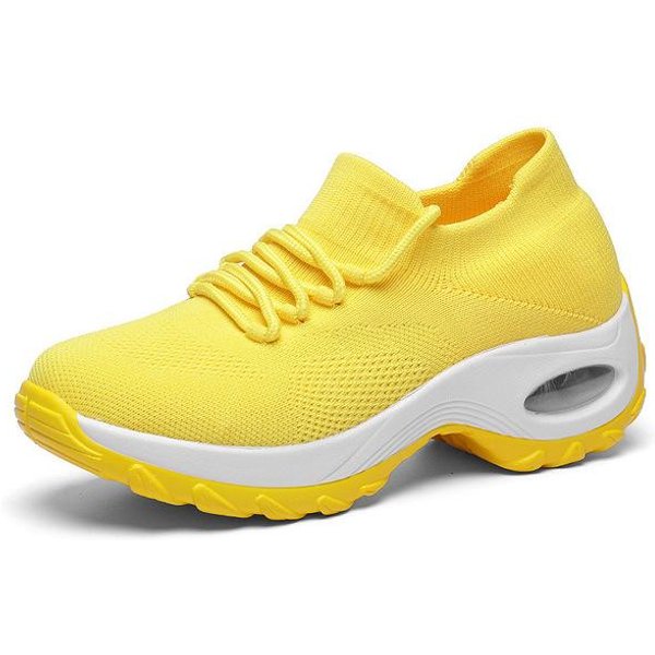 Zapatillas De Plataforma Para Mujer Zapatos Planos Zapatos Casuales Transpirables Zapatillas De CuñA Planas Multicolor Para Mujer CalcetíN De Malla Zapatos De Mujer 40 Amarillo-image
