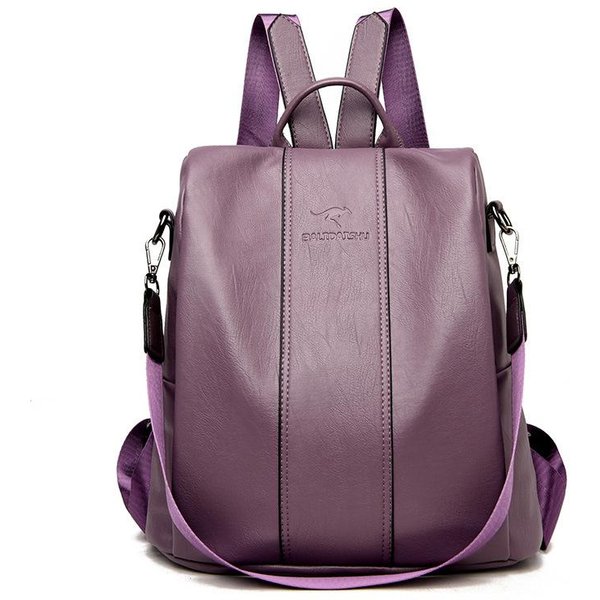 Mochila De Moda Simple Cuero Suave Multifuncional Para Mujer Gran Capacidad Mochila De Viaje Bolso Antirrobo-image