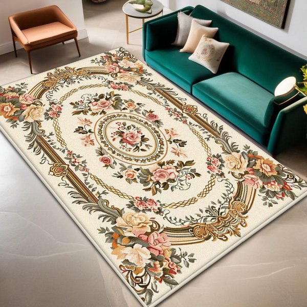 Boho Dywan Salon Dekoracja Domu Luksusowy AntypośLizgowy DużY Dywan Do Pokoju WzóR Kwiatowy ŁAtwe Czyszczenie Mata Pod Stoliki Kawowe MięKki 60*90Cm-image