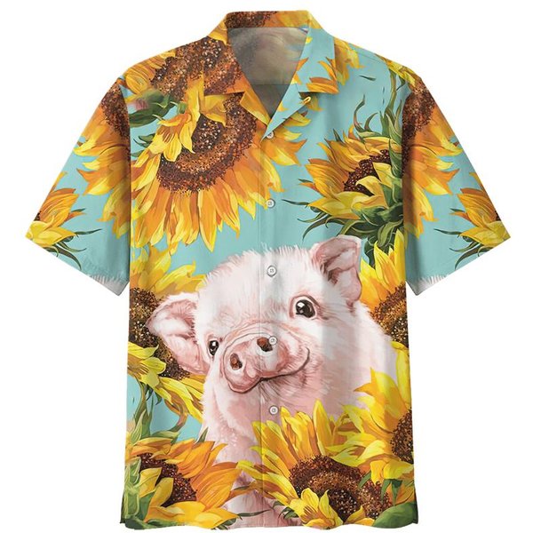 Camisa Hawaiana Con Estampado De Cerdos De Dibujos Animados Para Hombre, Estampado 3D De Animales, Manga Corta, Verano, Cuello Solapa, Camisas Oversize, Blusas De Calle Con Botones L-image