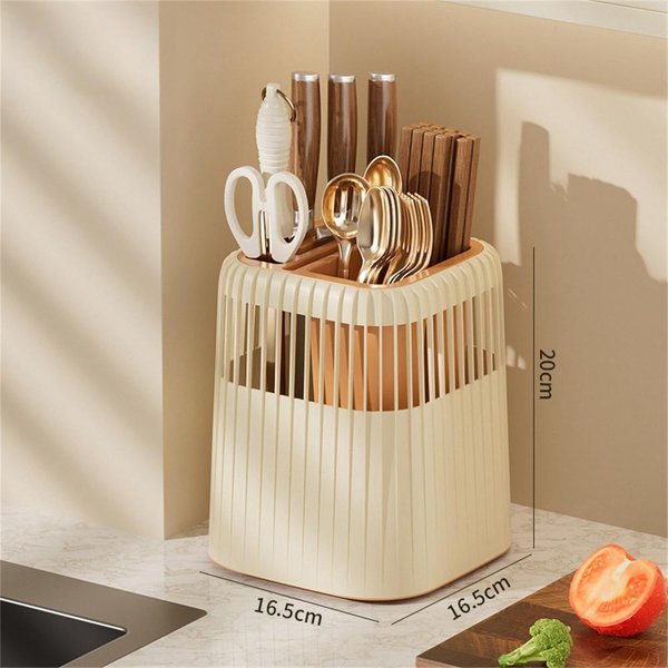 Estante Giratorio MultifuncióN Para Cuchillos De Cocina, Soporte Para Cuchillos, Palillos, Cucharas Y Tenedores, Duradero, Con Drenaje Para El Hogar-image