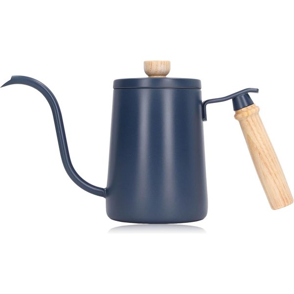 Czajnik Do Kawy Pour Over 600Ml Stal Nierdzewna 304 Wylewka GęSia Szyjka Drewniana RąCzka Czajnik Z GęSią Szyjką Do L Niebieski-image