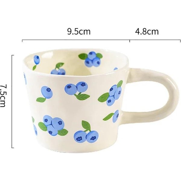 RęCznie Robione Ceramiczne Kubki I Spodki, FiliżAnka Do Kawy, Urocze RęCznie Malowane Kwiaty, Jagody, MiłOść, Mleko, FiliżAnki Do Herbaty, Kubki śNiadaniowe 300Ml-image