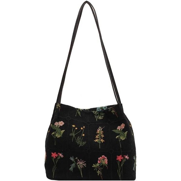 Bolso Tote Bordado De Gran Capacidad Para Mujer Verano Trendy Bolso De Tela Nicho Bordado Bolso De Hombro Textura Bolso Balde Bolso De Lona One Size-image