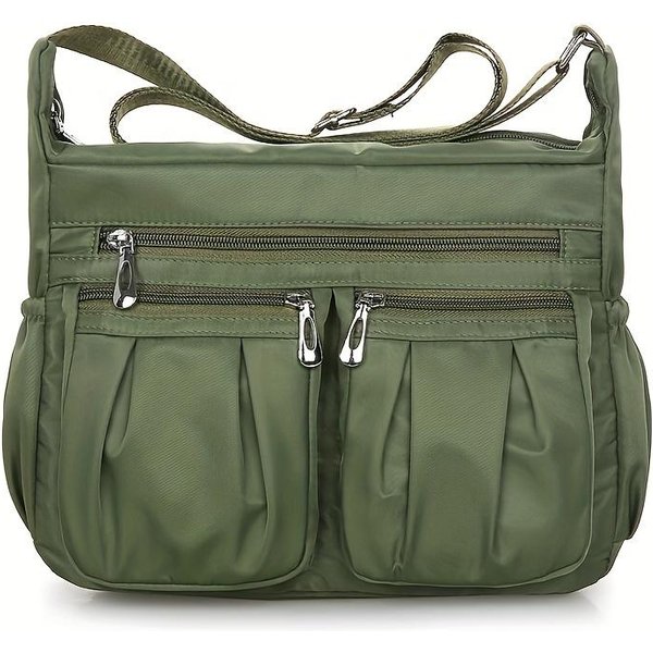 Bolso Bandolera Informal Fruncido, Carteras Multicapa Para Mujer, Bolso De Hombro De Nailon De Gran Capacidad Verde-image