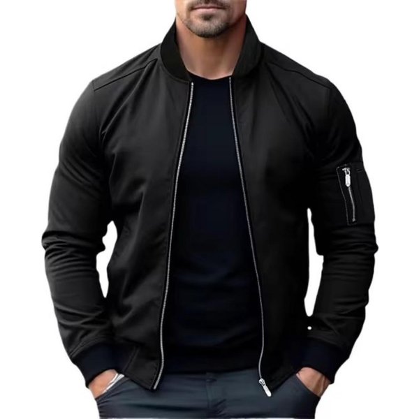 Kurtki Dla MężCzyzn Jednokolorowa Kurtka Typu Bomber PłAszcz Biznesowy PłAszcz MęSki WiatróWka MęSka Zamek BłYskawiczny KoreańSki Podstawowy Streetwear Topy Xxxxxl Czarny-image