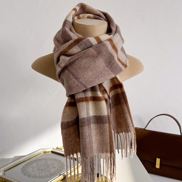 Bufanda De Lana Para Mujer OtoñO Invierno Estilo Preppy Vintage Bufandas Envolventes Cuadros Pashmina Mujer Femme Foulard Bufanda Chal Chal 30X180 Cm Gray-image