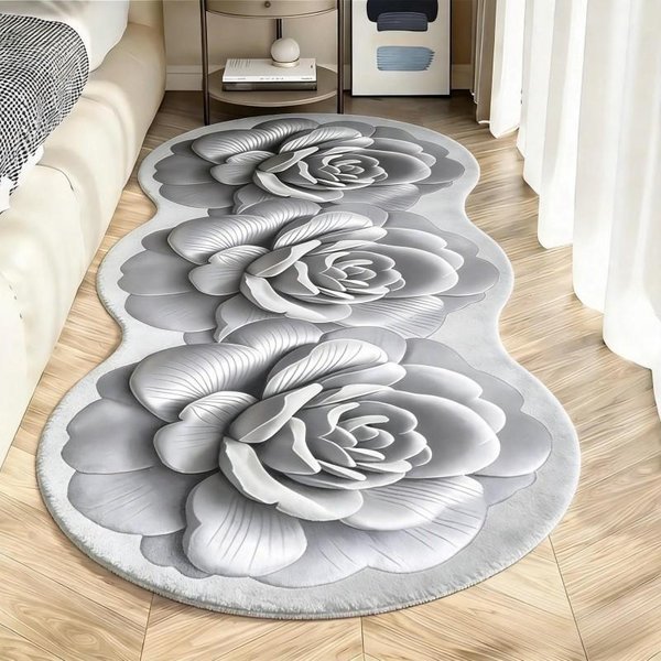 Kwiatowy Dywanik O Nieregularnym KształCie, AntypośLizgowy, MięKki Plusz, Do Salonu, Sypialni, Pokoju Dziewczynki, WystróJ Domu 50X160CM(1.6X5.3FT)-image