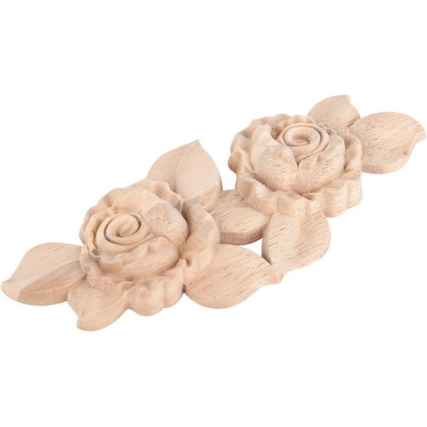 1 Pieza 16X6,5 Cm Esquina Tallada Onlay Aplique Puerta Gabinete Rosa Sin Pintar Estilo Europeo-image