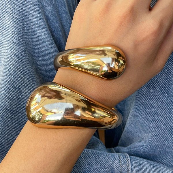 Szerokie Metalowe Grube Bransoletki Typu Bangle Dla Kobiet Kolor ZłOty Miedziany Otwarta Manka Gruba Nieregularna SkręCana Bransoletka BiżUteria-image