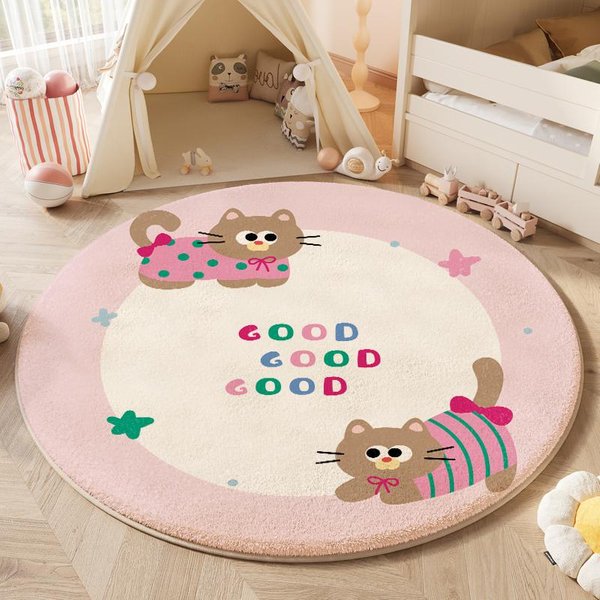 Sypialnia W Stylu KreskóWkowym OkrąGłY Dywan Domowy Puszysty MięKki Dywan Zmywalna Mata PodłOgowa Przy łóżKu Grube Dywany Pluszowe Do Salonu 100X100Cm-image