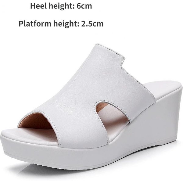 Modne Klapki Na Platformie Damskie Grube Letnie Buty Oryginalne SkóRzane SandałY BiałE 2024 Damskie SandałY Na Koturnie Styl Uliczny Damskie Klapki 34 White-image