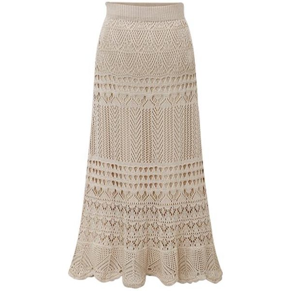 Falda De Punto De Ganchillo Hueco De Primavera Y OtoñO Para Mujer, Cintura Alta, Holgada, Talla Grande, Envolvente Para La Cadera, Falda Mediana Y Larga L Beige-image