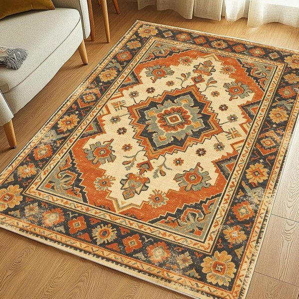 Retro Dywanik Kwiatowy Odporny Na Plamy Zmywalny AntypośLizgowy Dywanik PodłOgowy Do Salonu Sypialni Gabinetu WystróJ Domu 40X60Cm 16X24Inch-image