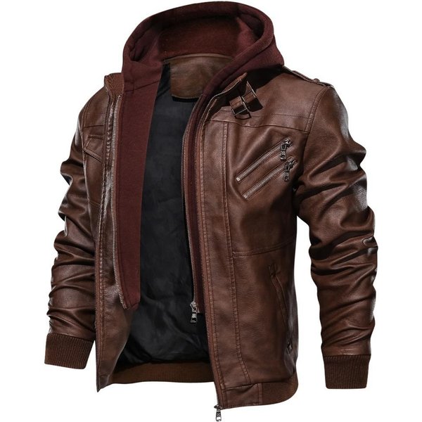 Kurtki SkóRzane MęSkie Jesień Casual Motocykl PU Kurtka Motocyklista SkóRzany PłAszcz Markowa Odzież Slim Biznes SkóRzana Kurtka XL Brown-image