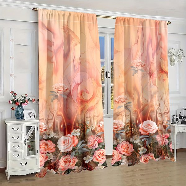 2 Piezas Cortinas De Lujo Con Estampado De Flores Hermosas, Bolsillo Para Barra, Cortinas Decorativas Para Sala De Estar, Dormitorio, Oficina, DecoracióN Del Hogar W50 X H130(Cm)X2Pcs&Grommet Top-image