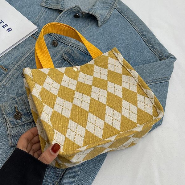 Bolso Tote De Lona Para Mujer Primavera Y Verano Nueva Moda Diamante De Mano Para Compras Estudiante Universitario Clase Bolso De Hombro-image