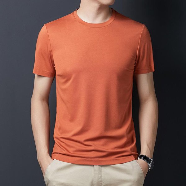 Camiseta De Manga Corta Para Hombre Camiseta Simple Verano Cuello Redondo Manga Media Color SóLido Camiseta Interior Top Camiseta Fina Para Hombre 4XL Brown-image