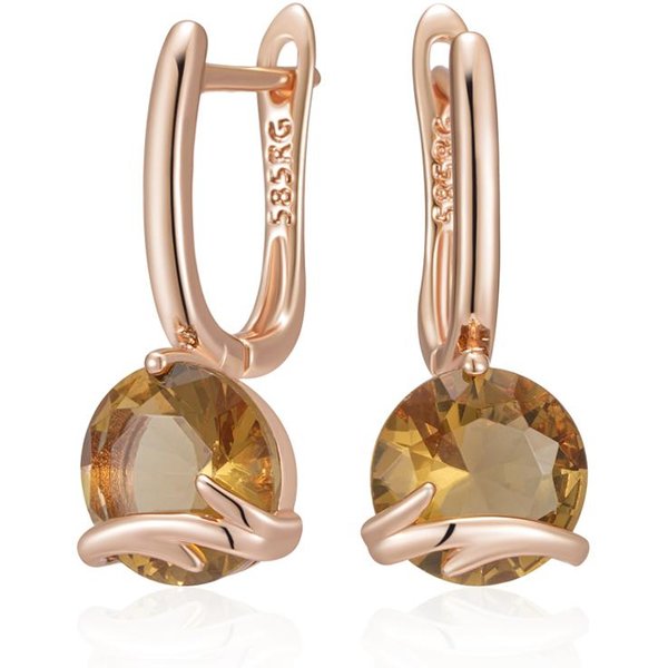 Pendientes Colgantes Sencillos De Color Oro Rosa Para Mujer Moda Zirconita Natural MarróN JoyeríA De Boda Para Novia De Alta Calidad Beige-image