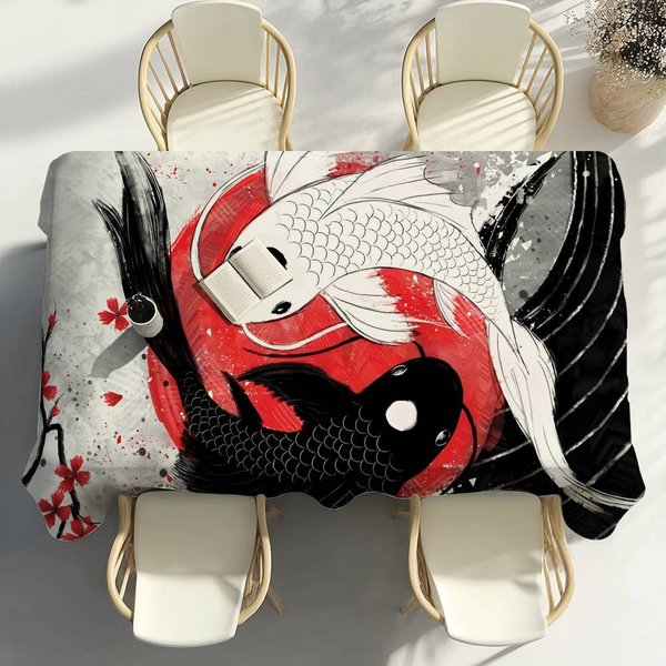 Mantel JaponéS CláSico De Carpas DecoracióN De Fiesta Comedor Cocina Del Hogar Patios Mantel Impermeable Resistente A Las Manchas 120X140Cm-image