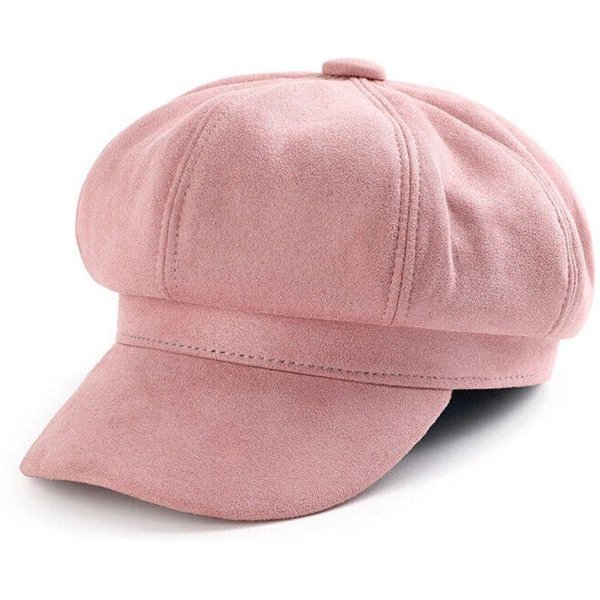 Damska Vintage Czapka Trucker Regulowana Zamszowa Beret Czapka Gazeciarza Czapka Piekarza Beret RóżOwy-image
