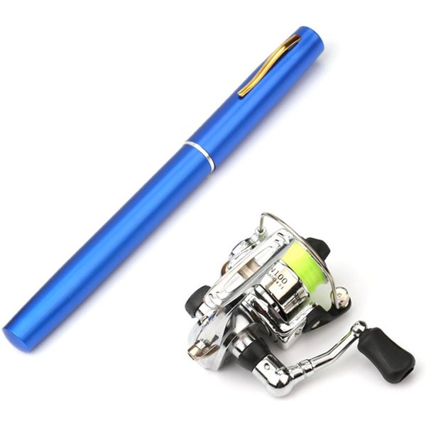 Carrete De CañA De Pescar Plegable Combo Mini Pluma Kit De CañA De Pescar Carrete Giratorio De CañA De Pescar TelescóPica 1M Azul-image