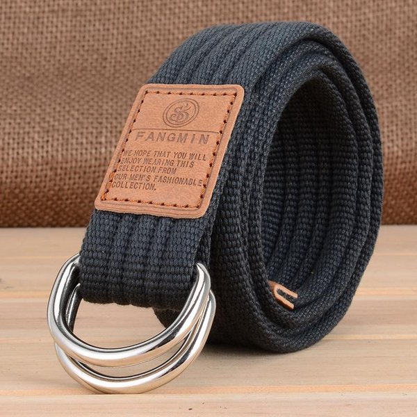 Nuevo CinturóN De Lona Unisex Hebilla De Doble Anilla Cinturones Hombres Mujeres Casual Negocios Vaquero Pantalones CinturóN 108Cm-image