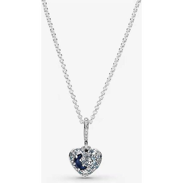 Collar De Plata De Ley 925 Con Forma De CorazóN, Luna Azul Y Estrella, Collar Original Para Mujer, JoyeríA White-image