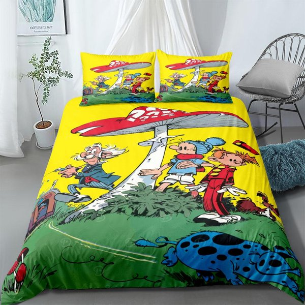 Spirou Y Fantasio CóMics Raya Juego De Funda NóRdica King Queen Doble Completo Twin Individual TamañO Juego De Ropa De Cama 135X200Cm-image