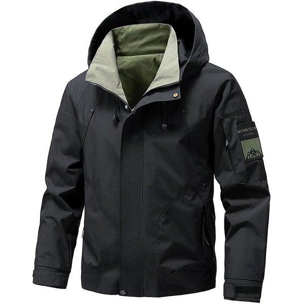 Wodoodporna Kurtka MęSka Outdoorowa Softshell Zapinana Na Zamek Z Kapturem WiatróWka Kurtki Turystyczne Kempingowe Lekkie Kurtki Wiosenno-Jesienne S Czarny-image