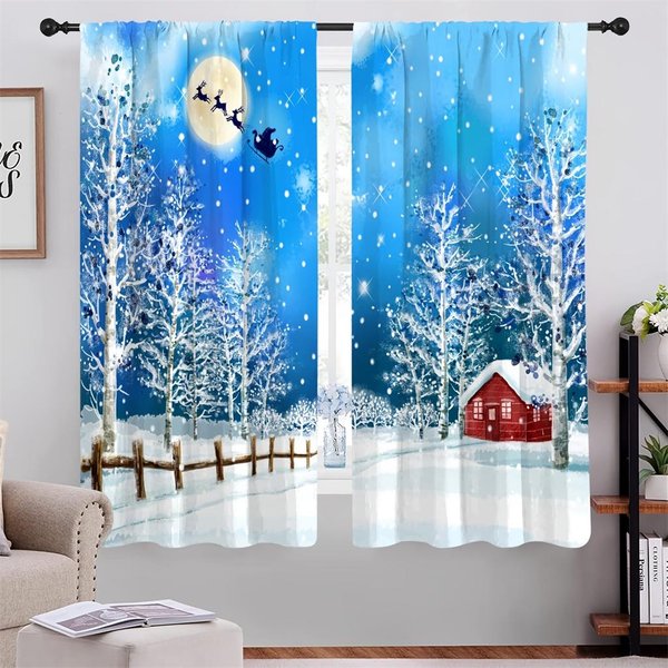 Cortinas NavideñAs De Dibujos Animados De Papá Noel Feliz AñO Nuevo Para HabitacióN Infantil Sala De Estar BañO Cocina Puerta DecoracióN Del Hogar 2 Piezas W50 X H130(Cm)X2&Grommet Top-image