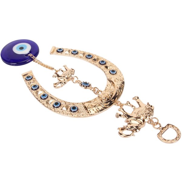 DecoracióN De Pared Ojo Azul Trae Suerte ProteccióN Para El Hogar Colgante De Ojo Con Elefante Dorado Herradura Para Puerta-image