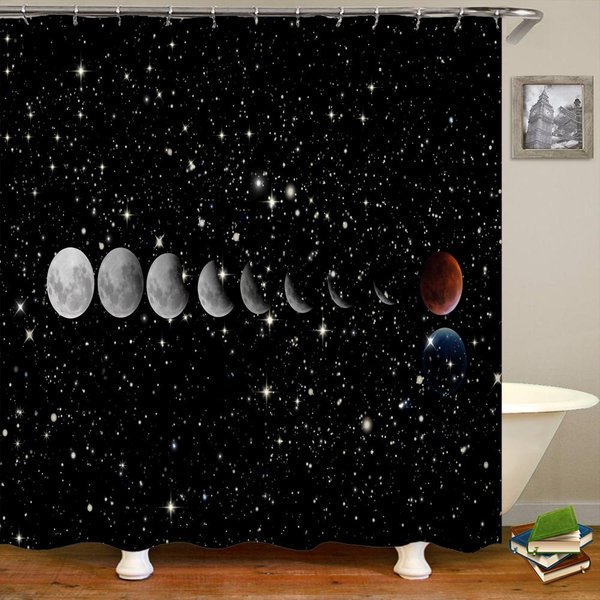 Cortinas De Ducha Galaxia Faro ImpresióN 3D Cielo Estrellado Nocturno Cortina De BañO Tela De PoliéSter Impermeable Con Gancho Cortina De BañO W90Xh180Cm-image