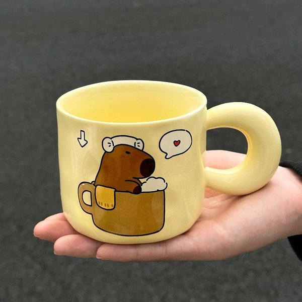 Kubek Ceramiczny Kapibara Z Pokrywką Na Prezent Urodzinowy Dla Najlepszej PrzyjaciółKi, Praktyczny Kubek, PamiąTka, PudełKo Prezentowe 401-500Ml-image