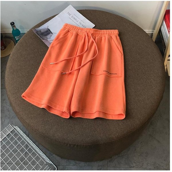 Pantalones Cortos Deportivos De Verano Casuales Estudiante Cintura Alta Pantalones Medianos Correr Sueltos Pierna Ancha Pantalones Cortos 2XL Naranja-image