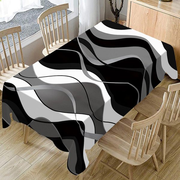 1 Szt. Nowoczesny I Abstrakcyjny Obrus 100% Poliester ProstokąTny Pokrowiec Na Stół Ze Wzorem Geometrycznym Do Jadalni Kuchni, WystróJ Domu 145X145Cm Black-image