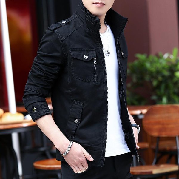 Nueva Chaqueta Casual De AlgodóN Para Hombre De Primavera Y OtoñO, Ajustada, Moda Lavada Para Hombre, Chaqueta Coreana Para Hombre, Chaqueta Para Hombre 4XL Black-image