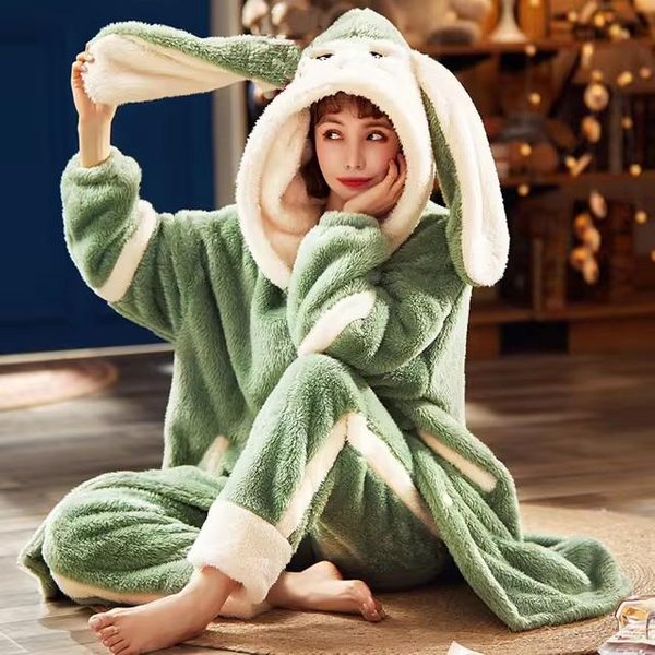 Albornoz Dulce Para Mujer OtoñO Invierno Grueso Con Capucha Franela Bata Para SeñOras Forro Polar NiñAs Lindo Largo Bata Para Mujer Ropa De Casa M Gray-image