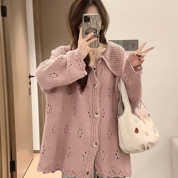 Kardigan Dzianinowy Z Pustym KołNierzem W Stylu KoreańSkim, Damski, Nowy, Jesienny, LuźNy, W Stylu Leniwym, Kurtka, Top One Size Gray-image