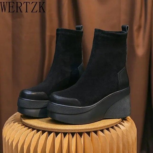 Botas De TacóN Alto Con Punta Redonda Para Mujer, Botines Con Plataforma, CuñAs, Botas Hasta La Rodilla Para Mujer, Botas EláSticas CláSicas 37 Black-image